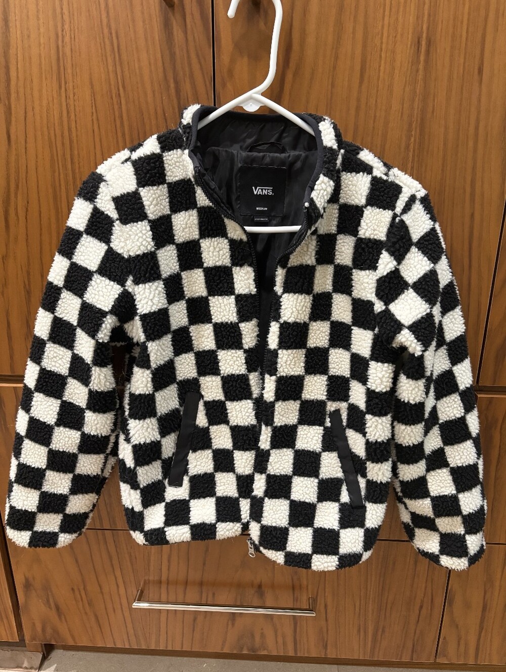 Kids Vans Black & White Checkerboard Sherpa Jacket, Size Medium